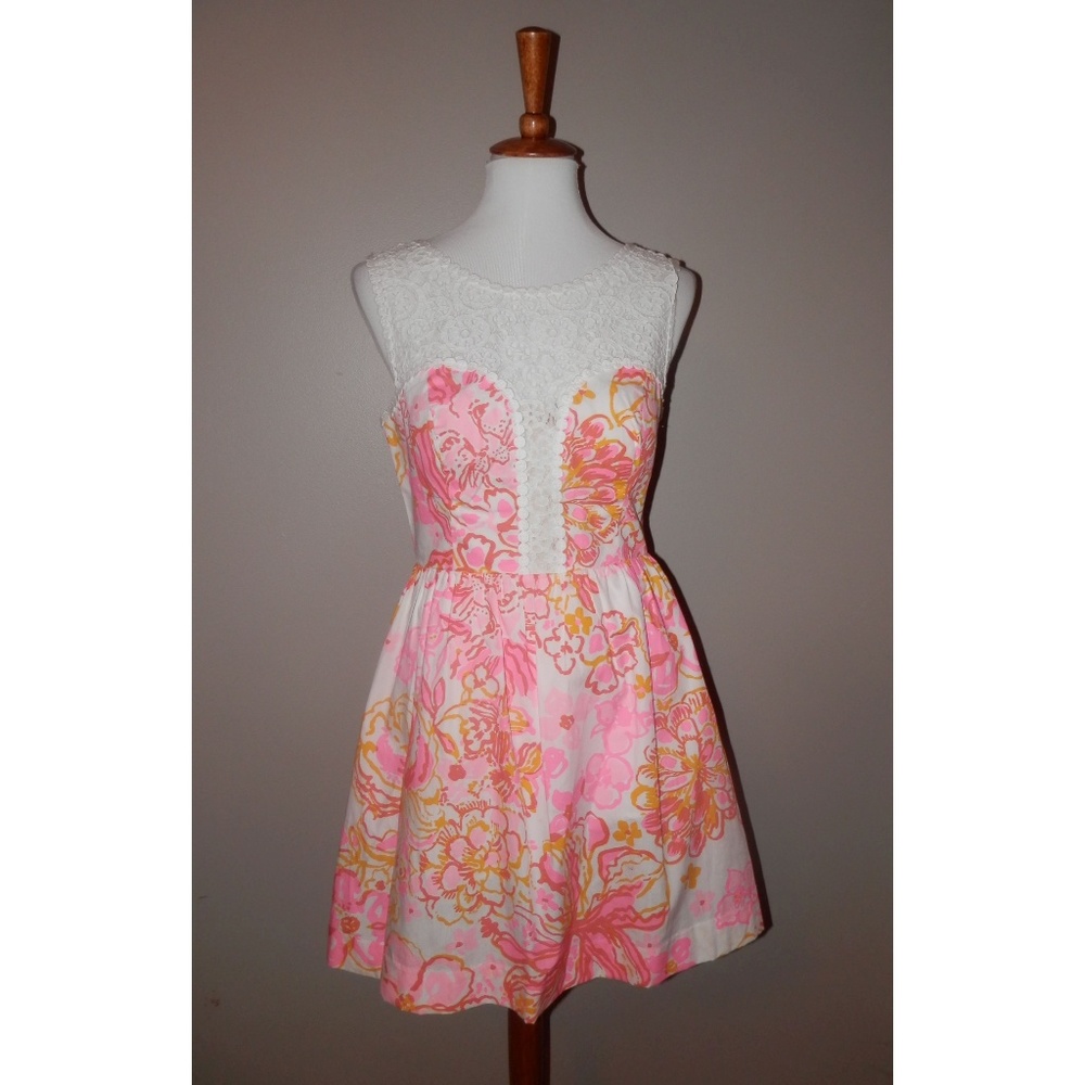 LILLY PULITZER Dress 6 Pink Yellow Sleeveless Lace